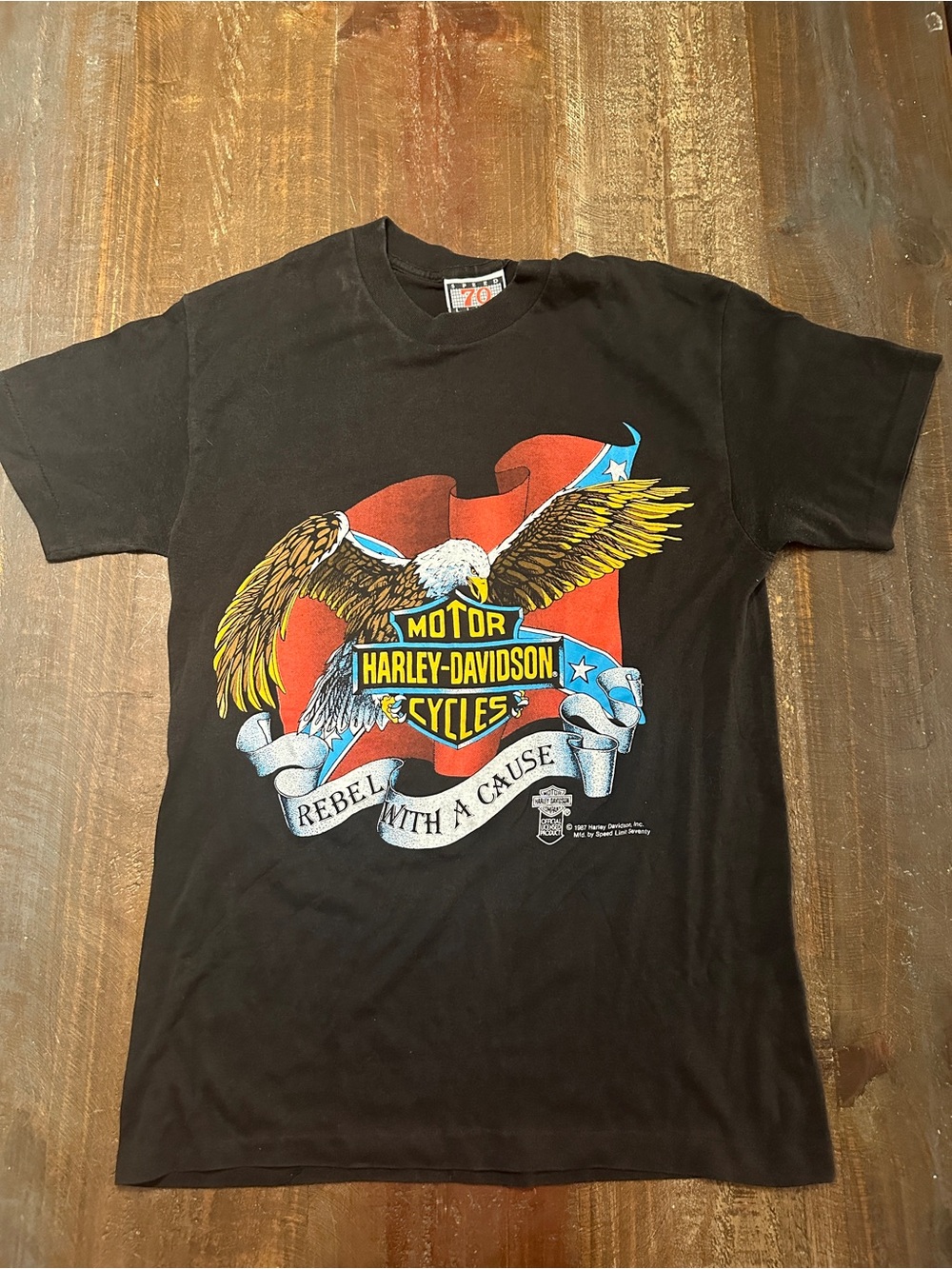 1987 Harley-Davidson Men’s Black 'Rebel With A Cause' Eagle Graphic T-Sh Men’s L